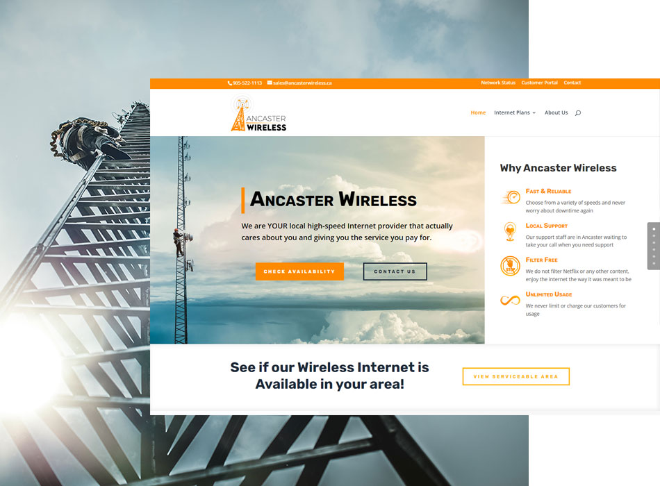 Ancaster Wireless homepage layout