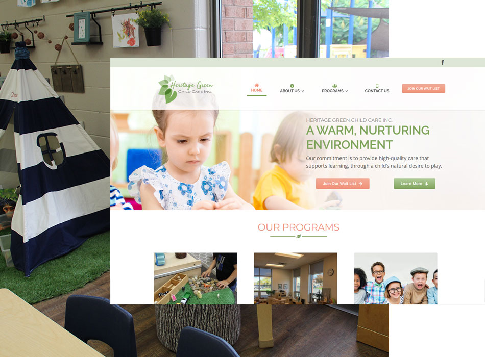 Heritage Green Child Care new homepage layout