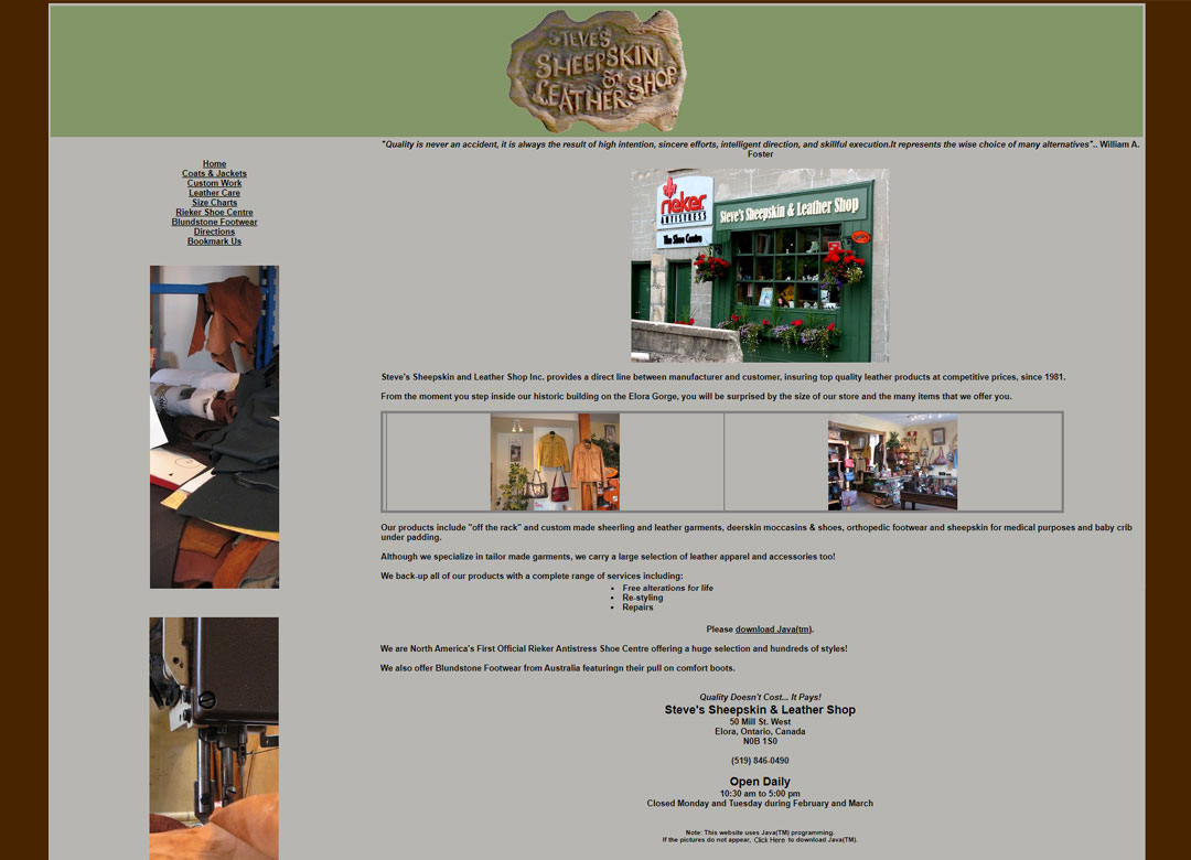 Steve's Sheepskin & Leather Shop Old Website